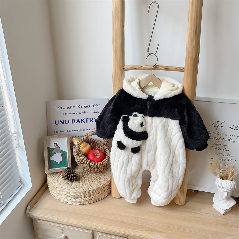 Winter Baby Jumpsuit Fleece-lined Lesser Panda