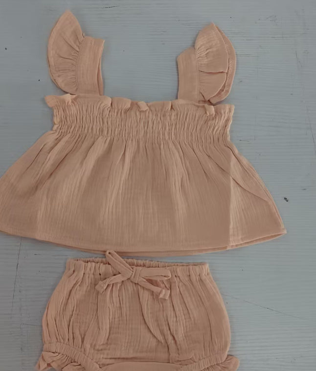Girl Solid Color Sling Top Hot Pants Suit