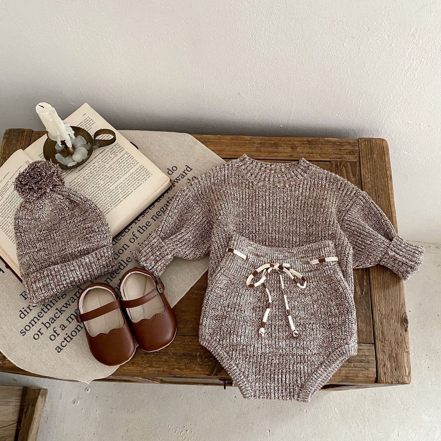 Baby Girl Mixed Color Knitted Hat 3-piece Set
