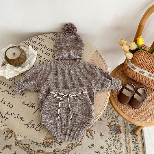 Baby Girl Mixed Color Knitted Hat 3-piece Set