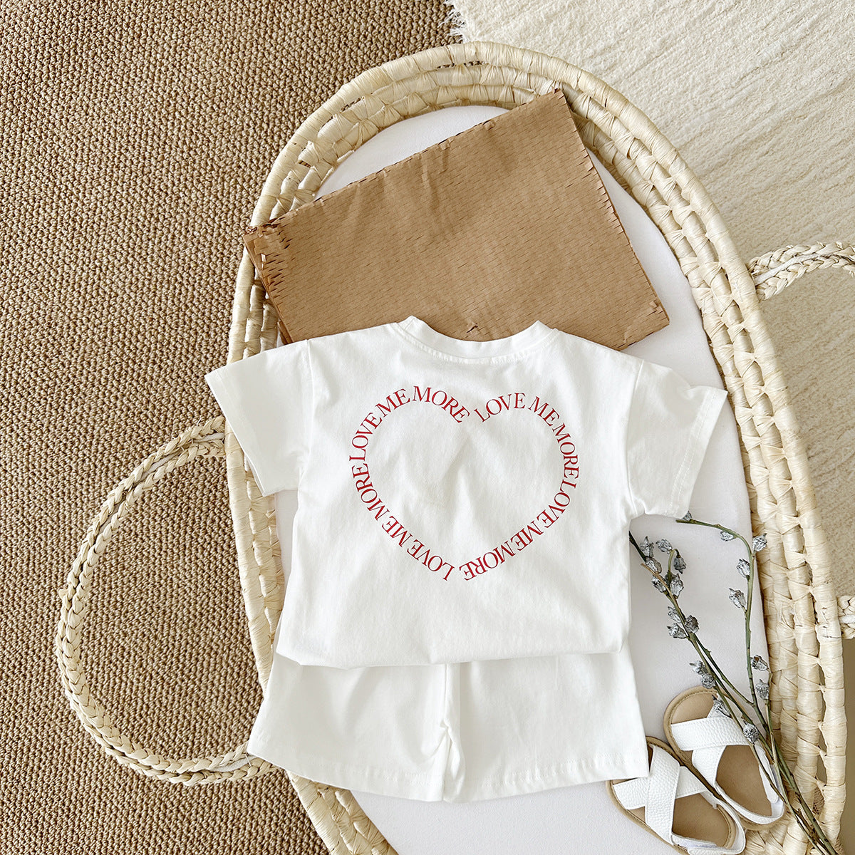 Heart Printing Short Sleeve Suit Two-piece Set