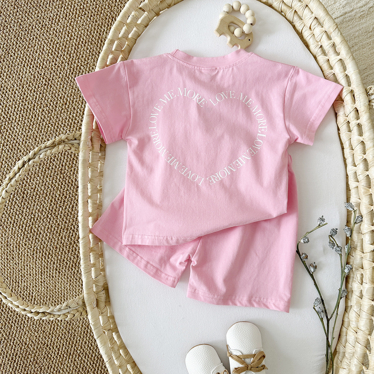 Heart Printing Short Sleeve Suit Two-piece Set
