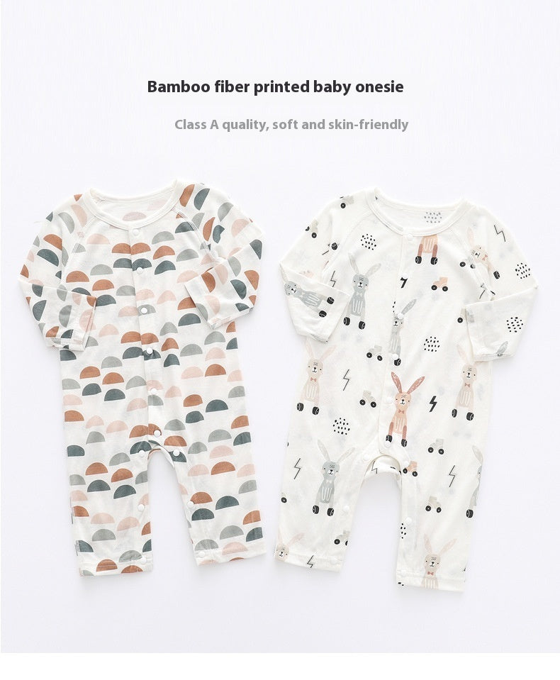 Light And Soft Bamboo Fiber Baby Jumpsuit Floral Animal Cute Print