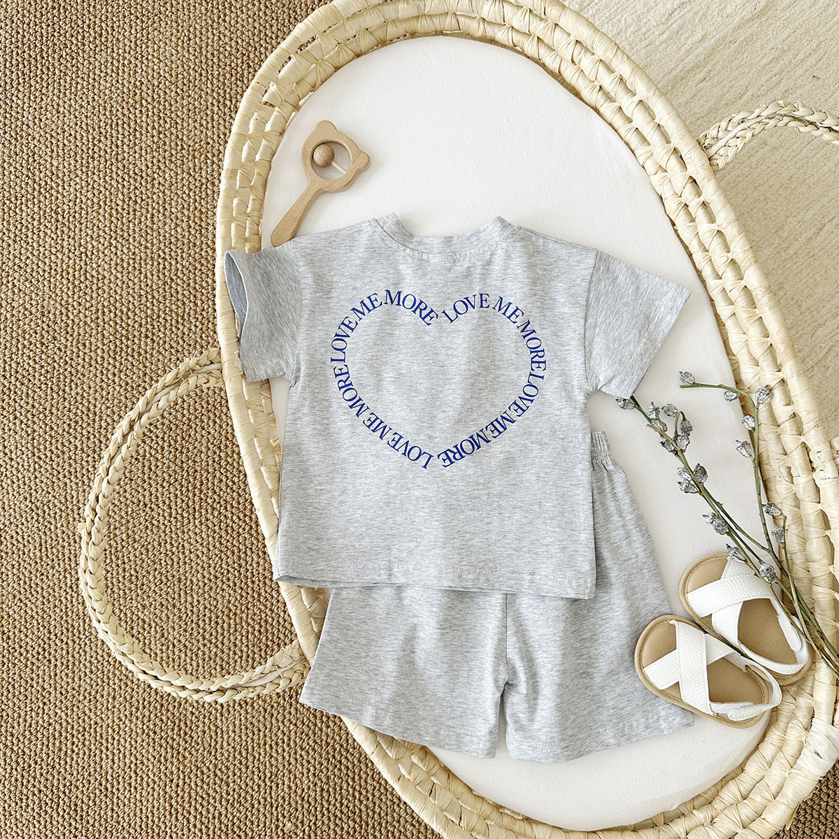 Heart Printing Short Sleeve Suit Two-piece Set